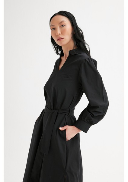 Oversize Yanı Cepli Coton Elbise