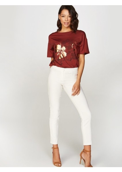 Kadın Slim Fit Klasik Pantolon Ekru Renk %66 Pamuk %29 Naylon %5 Elastan