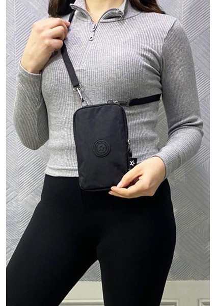 Kadın Molto Siyah Krinkıl Su Geçirmez Telefon ve Omuz Çantası