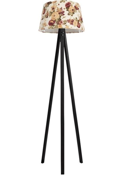 Düz 3 Ayak Tripod Lambader Abajur Avize Aydınlatma Ahşap Siyah Ağaç Country Dekor Lamba Aplik Masif Doğal