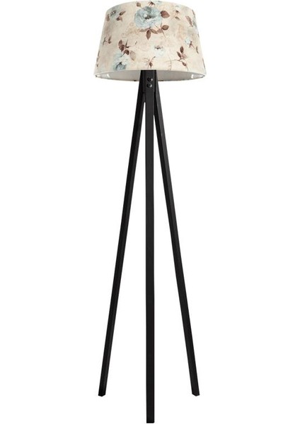 Düz 3 Ayak Tripod Lambader Abajur Avize Aydınlatma Ahşap Siyah Ağaç Country Dekor Lamba Aplik Masif Doğal