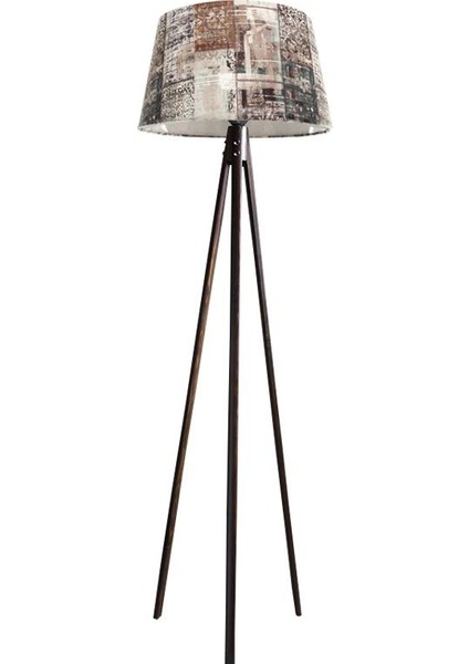 Oval 3 Ayak Tripod Lambader Abajur Köşe Lambası Ahşap Ceviz Ağaç Country Dekor Lamba Aplik Masif Doğal