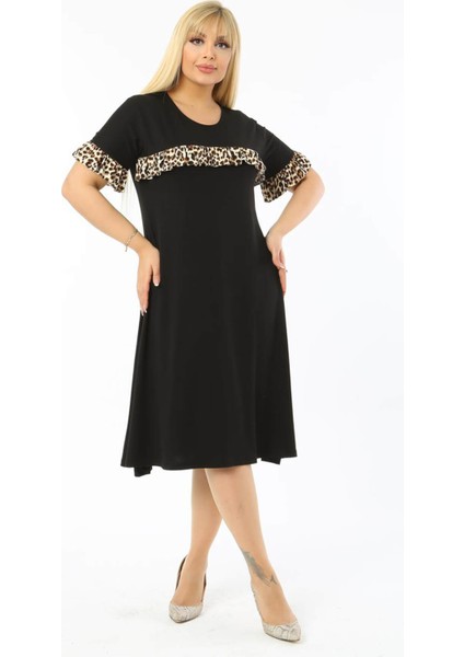 Büyük Beden Siyah Fırfır Detaylı Elbise fiyatları