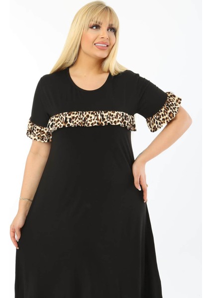 Büyük Beden Siyah Fırfır Detaylı Elbise fırsatları