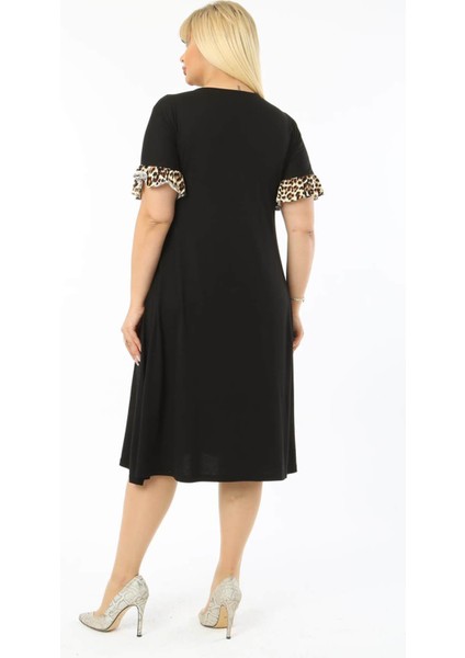 Büyük Beden Siyah Fırfır Detaylı Elbise indirimleri