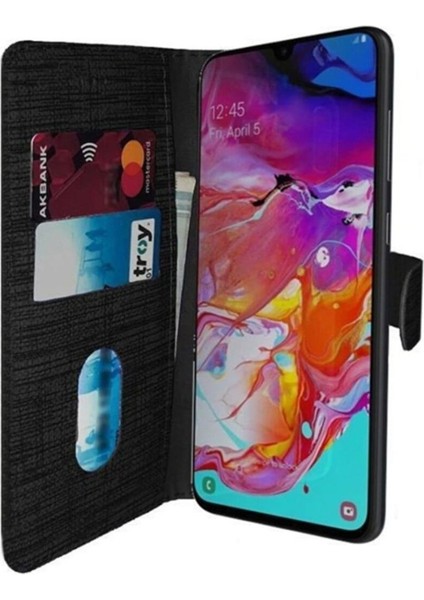 Samsung Galaxy A10S Kumaş Kılıf Kredi Kartı Para Bölmeli Standlı Spor Cüzdan Kılıf