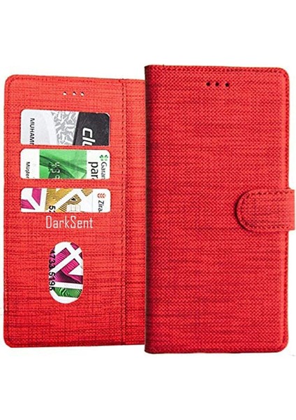General Mobile Gm5 Plus Standlı Uyumlu Kartvizitli ve Para Gözlü Kumaş Cüzdan Kılıf