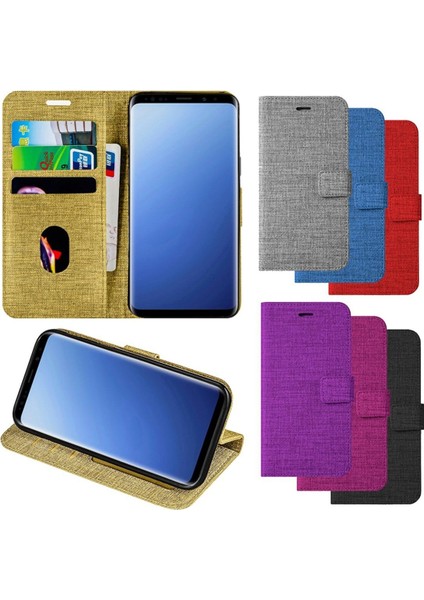 General Mobile Gm5 Plus Standlı Uyumlu Kartvizitli ve Para Gözlü Kumaş Cüzdan Kılıf