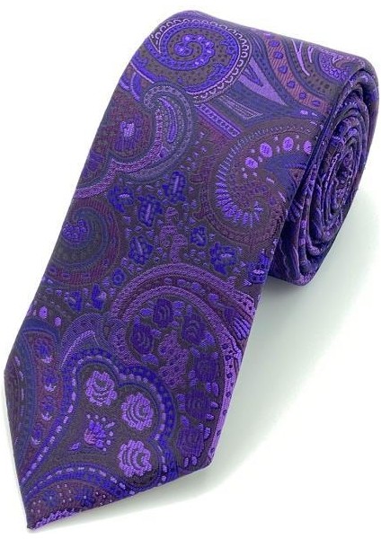 Mor Şal Desen Kravat Mendil Set