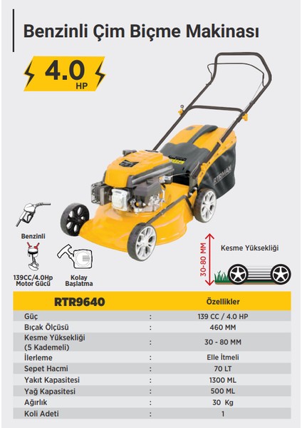 RTR9640 Benzinli Çim Biçme Makinesi fiyatları