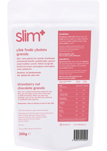 Çikolata + Çilek + Fındık Glutensiz Granola 250 gr fiyatları