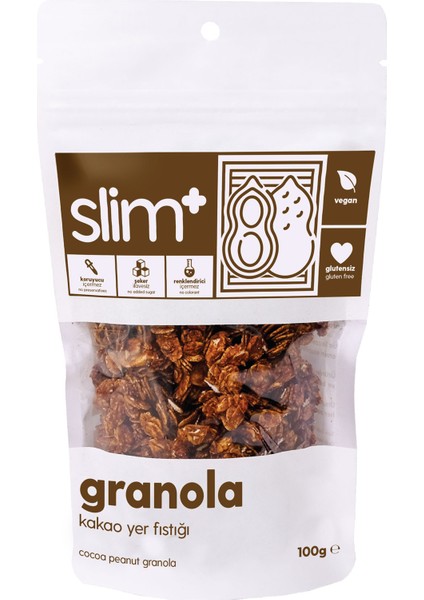 Kakao Yer Fıstığı Glutensiz Ilave Şekersiz Vegan Granola 100gr