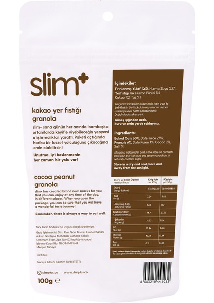 Kakao Yer Fıstığı Glutensiz Ilave Şekersiz Vegan Granola 100gr modelleri