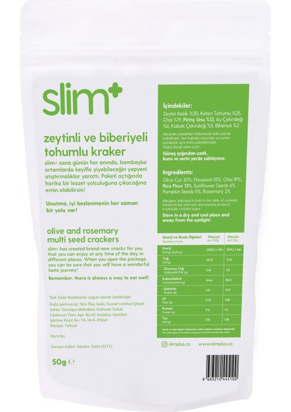 Zeytin Biberiyeli Glutensiz Vegan Tohum Kraker Cracks 50gr