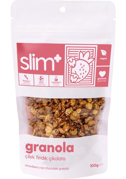 Çikolata Çilek Fındık Glutensiz Ilave Şekersiz Vegan Granola 100gr