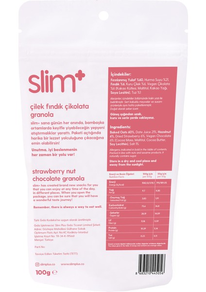 Çikolata Çilek Fındık Glutensiz Ilave Şekersiz Vegan Granola 100gr modelleri
