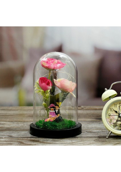 Şakayık Çiçeği Altında Oturan Romantik Çift Tasarımlı Işıklı Fanus (Pembe) fiyatları