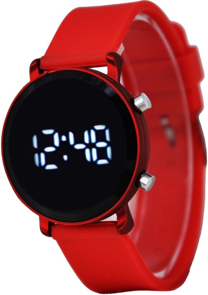Kırmızı Renk Silikon Kordonlu LED Genç Kız Kadın Çocuk Kol Saati SU-476