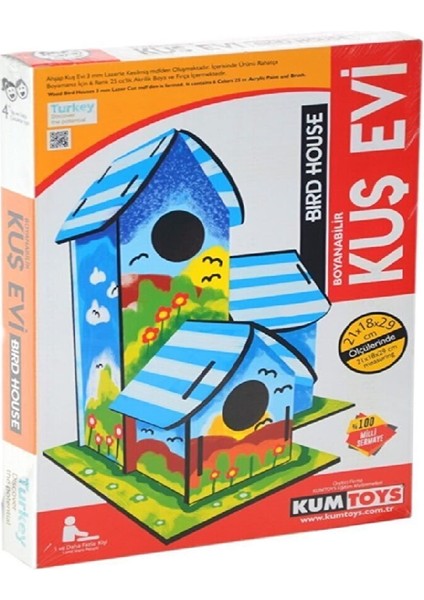 Boyanabilir 3'lü Kuş Evi - Bird House
