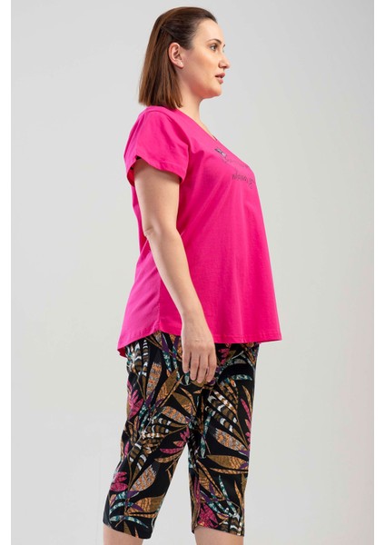 Pamuklu Büyük Beden Kısa Kol Kaprili Pijama Takım modelleri