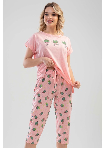 Düşük Omuzlu Double Kısa Kol Yırtmaclı Kaprili Pijama Takım