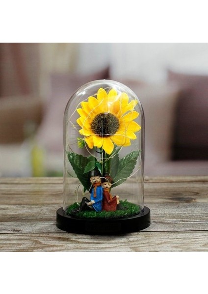 Ayçiçeği Altında Oturan Romantik Çift Tasarımlı Işıklı Fanus (Sarı) fiyatları