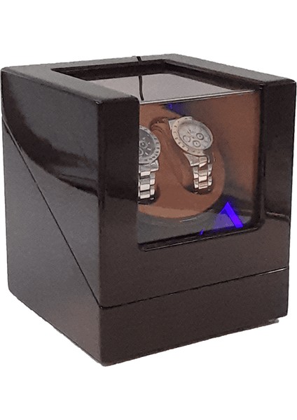 Otomatik Saat Kurma Kutusu (Winder) Piano Brown 2+0 Kahve Içi Taba LED Işık Sistemli
