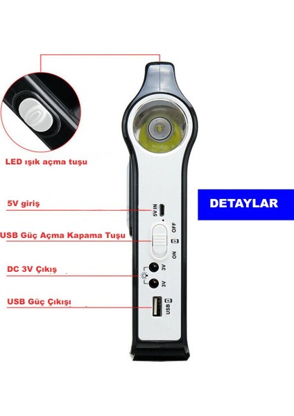 Taşınabilir USB Şarjlı Solar Güneş Enerjili Kamp Feneri Powerbank