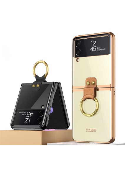 Galaxy Z Flip 3 Kılıf Yüzüklü Standlı Katlanabilen Metal Görünümlü Wonderful Kılıf Koyu Siyah modelleri