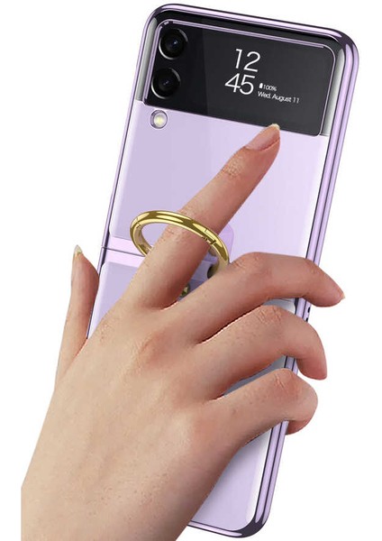 Galaxy Z Flip 3 Kılıf Yüzüklü Standlı Katlanabilen Metal Görünümlü Wonderful Kılıf Koyu Siyah fırsatları