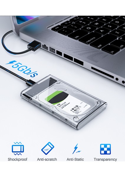 2.5 Sata USB 3.0 Şeffaf Harici SSD HDD Hard Disk Kutusu 8 Tb Şeffaf Disk