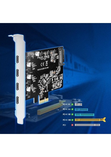 4 Port Type-C Hub Pcı Express Genişletme Kartı Adaptörü