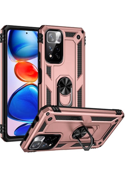 Xiaomi Redmi Note 11 Pro Kapak Military Yüzüklü Stantlı Panzer Tank Kılıf - Rose Gold