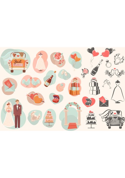 Evlilik-Düğün Temalı Sticker Seti