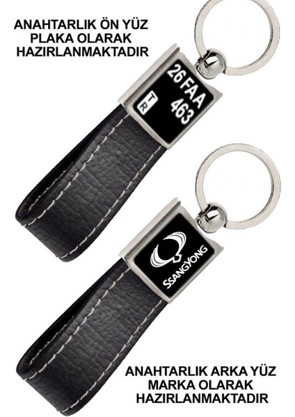 Ön Yüz Ssangyoung Logolu Arka Yüz Plakanıza Özel Siyah Anahtarlık