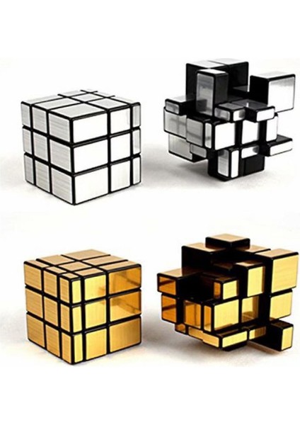 Ayna Hız Küp Bulmaca 3X3X3 Altın ve Gümüş Ayna Sihirli Küp Düzensiz Speedcubing Set 2 Paket