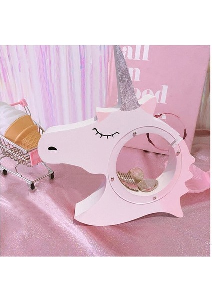 1 Adet Yeni Unicorn Para Kutuları Şeffaf Ahşap Kumbara Para Kutusu Çocuk Hediye Çocuk Odası Dekorasyon Ma 001 | Para Kutuları (19 * 23 * 3))