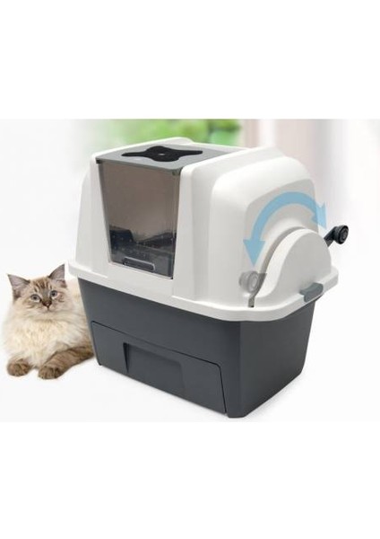 Smart Sift Otomatik Kedi Tuvalet Kabı Gri Beyaz 66X48X63