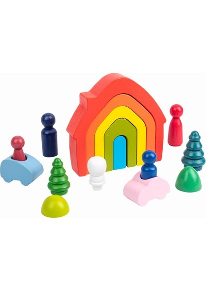 Newest Baby Wood Rainbow House Tree Dolls Mini Stacker Blocks Toys Rainbow Bars Block Small Size Creactive Toy Table Games Gift|stacking Blocks(Rainbow Colors)