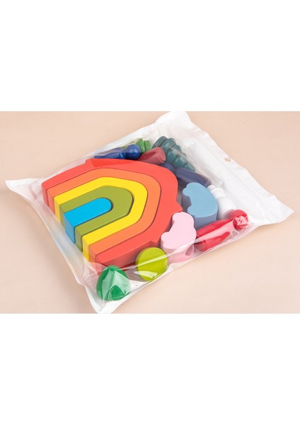 Newest Baby Wood Rainbow House Tree Dolls Mini Stacker Blocks Toys Rainbow Bars Block Small Size Creactive Toy Table Games Gift|stacking Blocks(Rainbow Colors)