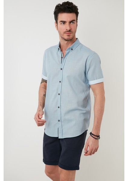 Pamuklu Slim Fit Düğmeli Yaka Kısa Kollu Gömlek Erkek GÖMLEK CF21S112546 fiyatları
