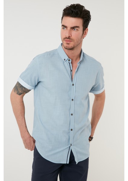 Pamuklu Slim Fit Düğmeli Yaka Kısa Kollu Gömlek Erkek GÖMLEK CF21S112546 modelleri