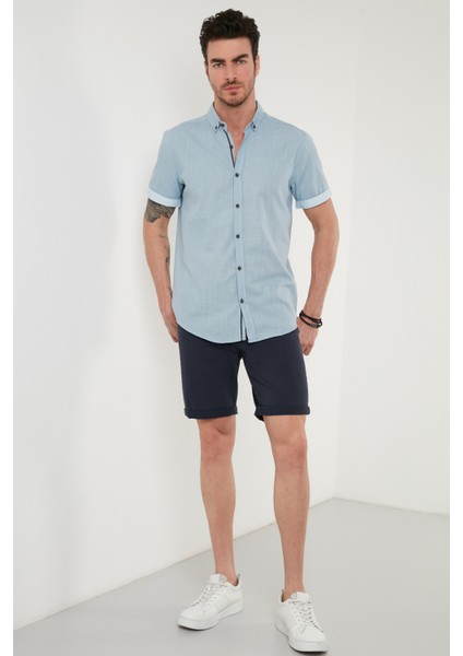 Pamuklu Slim Fit Düğmeli Yaka Kısa Kollu Gömlek Erkek GÖMLEK CF21S112546 fırsatları