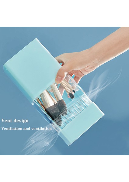 2 In 1 Makyaj Fırça Saklama Kutusu Makyaj Fırça Tutucu Kuruyan Raf Makyaj Organizatör Kozmetik Depolama Kova Plastik Kutu Toz Geçirmez