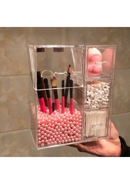 Şeffaf Makyaj Fırça Saklama Kutusu Kozmetik Organizatör Toz Geçirmez Kapak Takı Depolama Ekran Raf Pearl Tüp Plastik Kutu fırsatları
