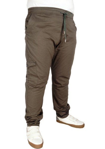 Büyük Beden Pantolon Keten Kargo Jogger Milano 21912 Haki