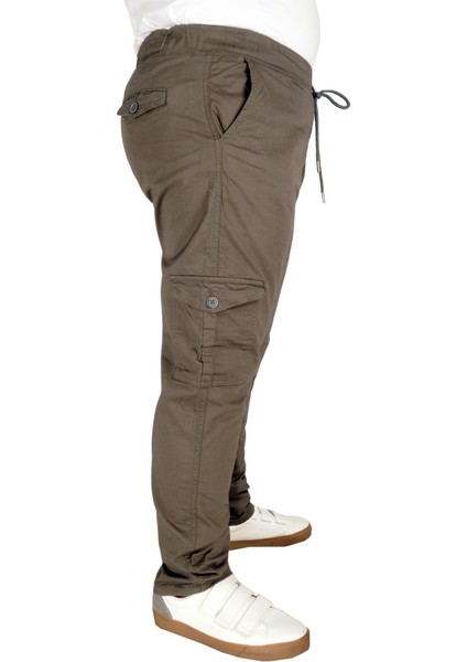 Büyük Beden Pantolon Keten Kargo Jogger Milano 21912 Haki