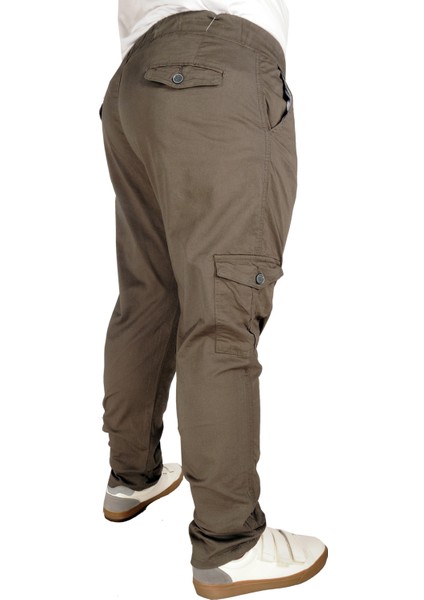 Büyük Beden Pantolon Keten Kargo Jogger Milano 21912 Haki