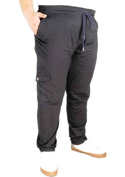 Büyük Beden Pantolon Keten Kargo Jogger Milano 21912 Lacivert