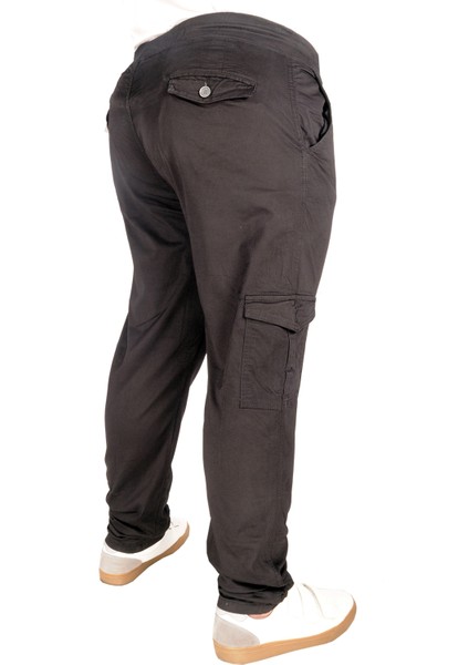Büyük Beden Pantolon Keten Kargo Jogger Milano 21912 Siyah
